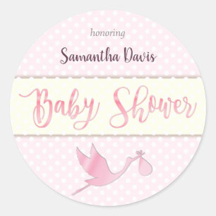 Pink Stork Baby Girl Babydusche Runder Aufkleber