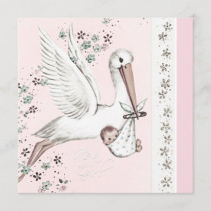 Pink Stork Baby Girl Shower Einladung