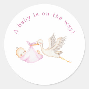 Pink Stork Baby-Shower-Rundsticker Runder Aufkleber