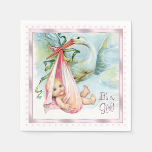 Pink Stork Baby Shower Serviette
