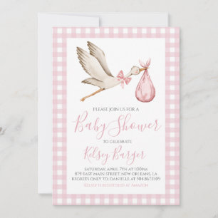 Pink Stork Girl Preppy Southern Baby Dusche Einladung