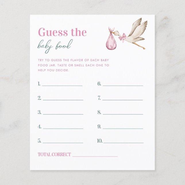 Pink Stork Guess the Baby Food Baby Shooting Game (Vorderseite)