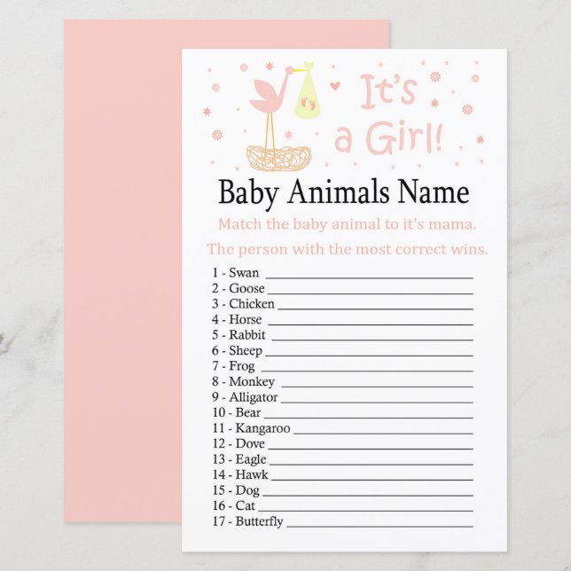 Pink Stork Nest Baby Animes Name Spiel (Vorne/Hinten)