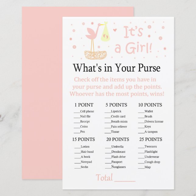 Pink Stork Nest Was ist in deinem Geldbeutel-Spiel (Vorne/Hinten)