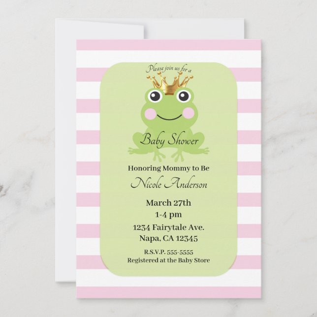 Pink Storybook Fairy Tale Frog Prince Baby Dusche Einladung (Vorderseite)