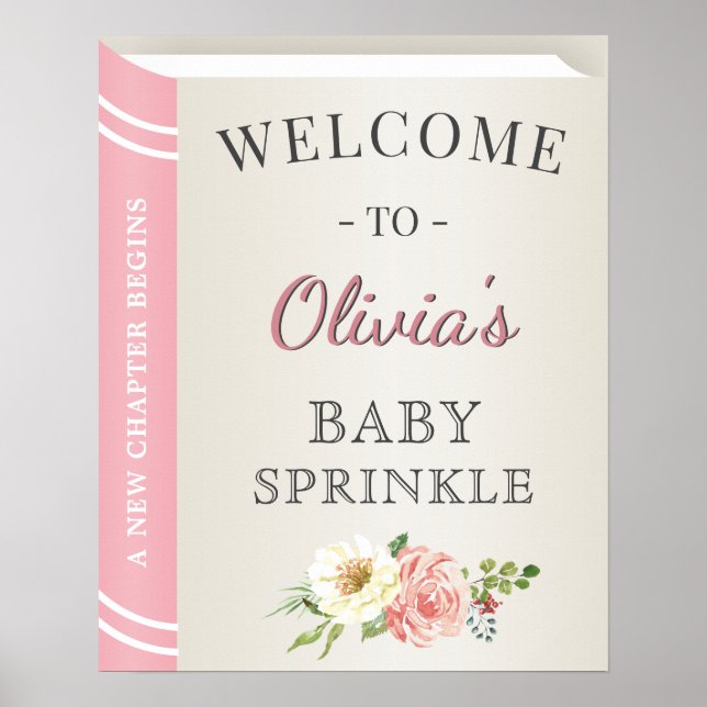 Pink Storybook Library Baby Girl Sprinkle Willkomm Poster (Vorne)