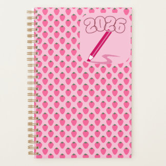 Pink Strawberries Planner, Cute Fruit Aesthetic