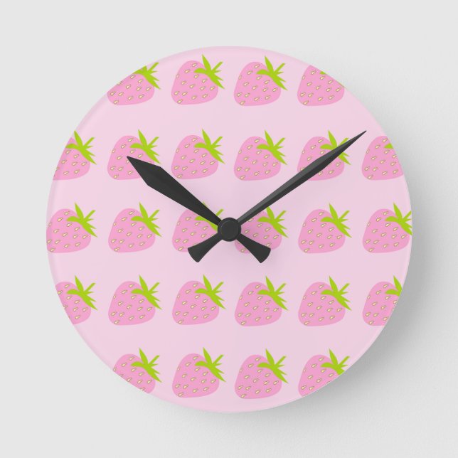 Pink Strawberries Runde Wanduhr (Vorderseite)