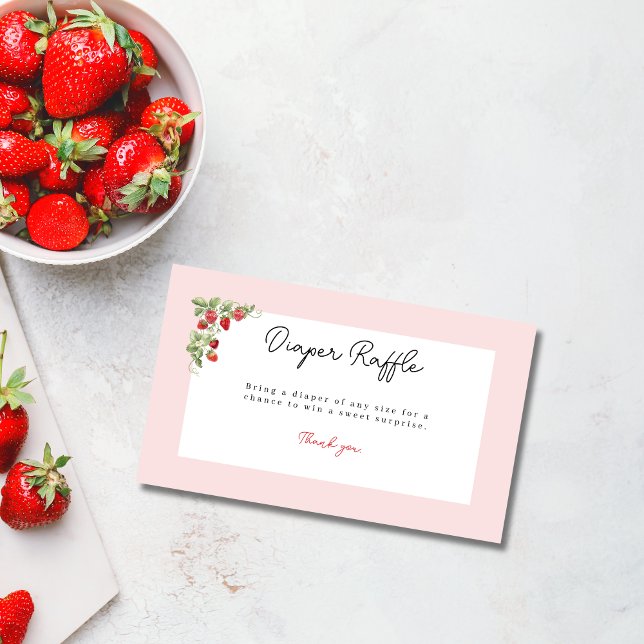 Pink Strawberry Baby Shower Diaper Raffle Begleitkarte (Berry Sweet Baby Shower Diaper Raffle Enclosure Card)