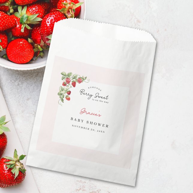 Pink Strawberry Baby Shower Geschenktütchen (Berry Sweet Baby Shower Favor Bag)