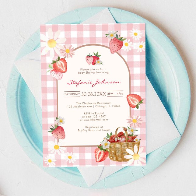 Pink Strawberry Baby Shower Invitation (Créateur téléchargé)