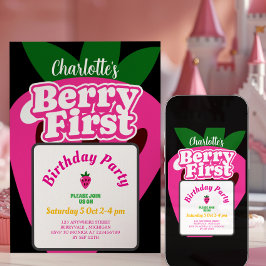 Pink Strawberry Berry First Birthday 1st Birthday  Einladung