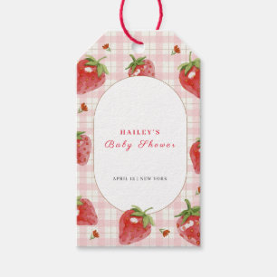 Pink Strawberry Berry Sweet Gingham Baby Dusche Geschenkanhänger