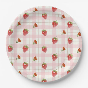 Pink Strawberry Berry Sweet Gingham Party Pappteller