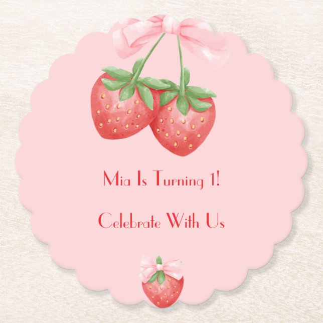 Pink strawberry birthday  untersetzer (Vorderseite)