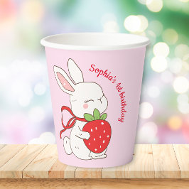 Pink Strawberry Bunny Birthday Pappbecher