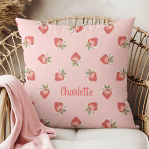Pink Strawberry Muster Coquette Bow Kissen