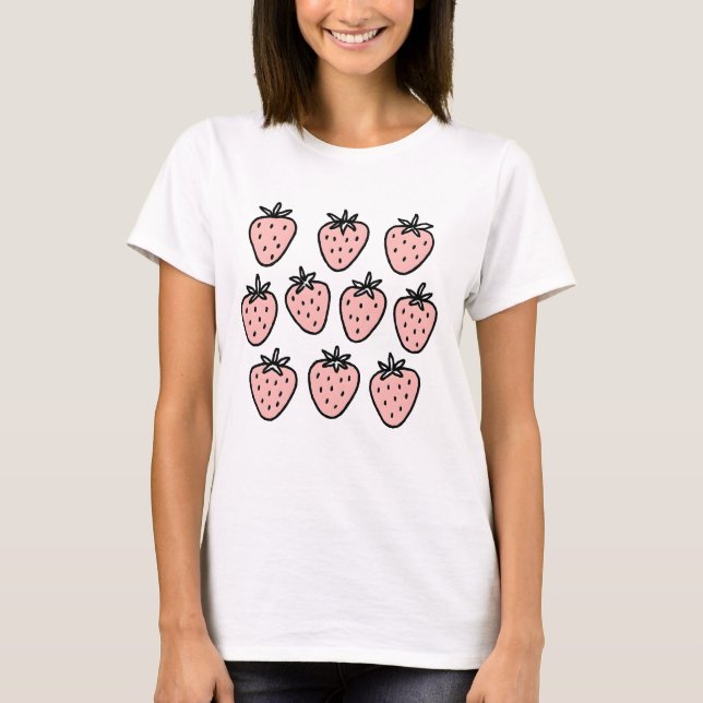 Pink Strawberry Pattern – Cute Hand-Drawn Fruit Do T-Shirt (Vorderseite)