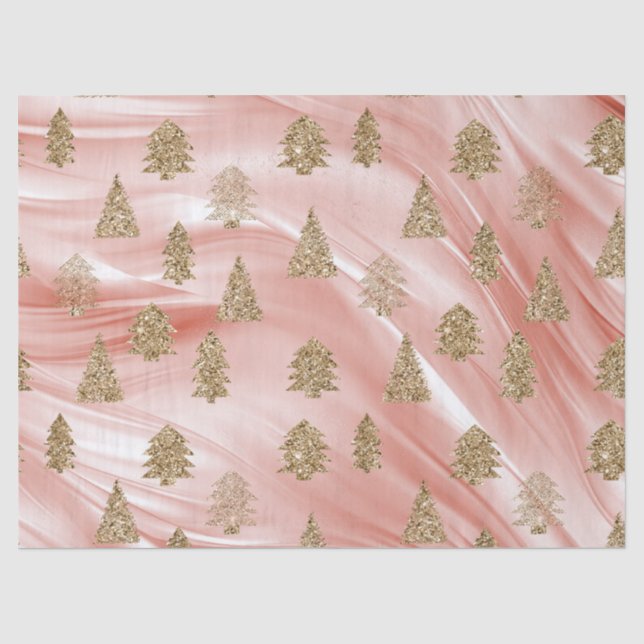 Pink Streak Gold Glitzer Glam Weihnachtsbaumen Seidenpapier (Vorderseite)