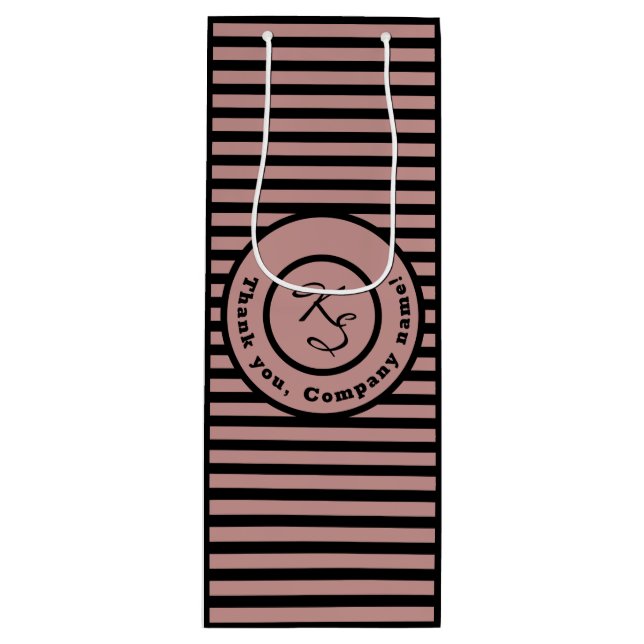 Pink Streifen Custom Monogram & Company Name Geschenktüte Für Weinflaschen (Vorderseite)