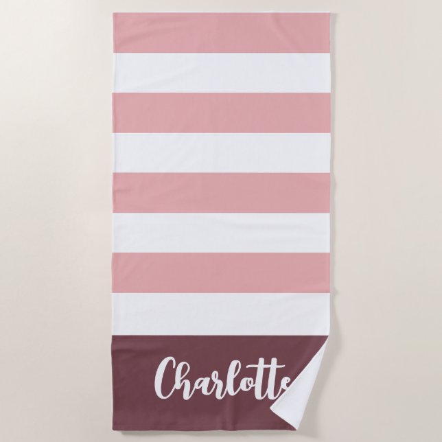 Pink Streifen Personalisiert Girls Name Strandtuch (Vorderseite)