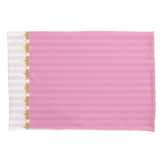 Pink Streifen und Goldkronen Kissen Case Kissenbezug (Vorderseite)