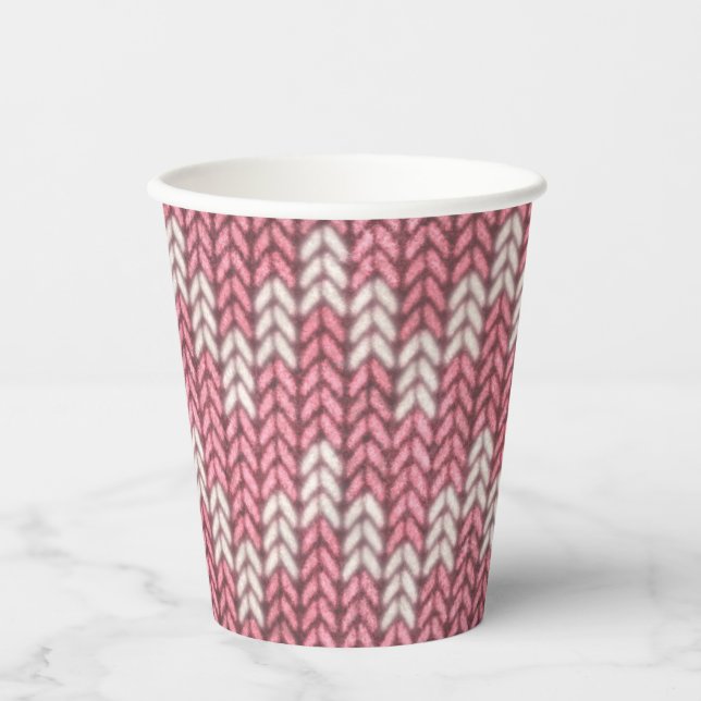 Pink Strick Muster Papier Cup Pappbecher (Vorderseite)