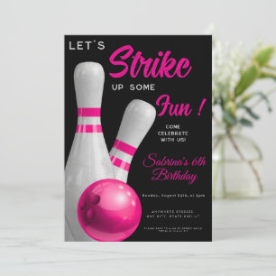 Pink Strike - Lass bowling Geburtstag feiern Einladung