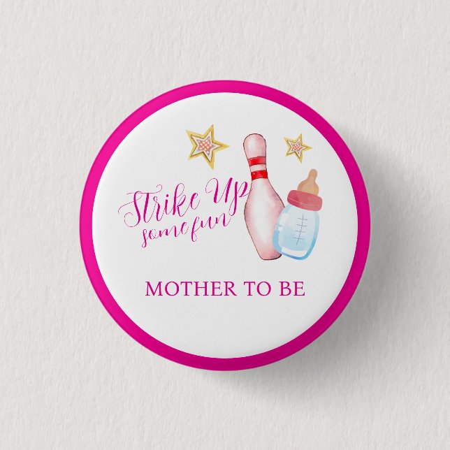 Pink Strike Up Bowling Mutter-Tochter-Baby-Party  Button (Vorderseite)