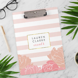 Pink Strip & Blush Peony Clipboard Klemmbrett