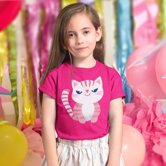 Pink Strip Kitty Cat T-Shirt (Von Creator hochgeladen)