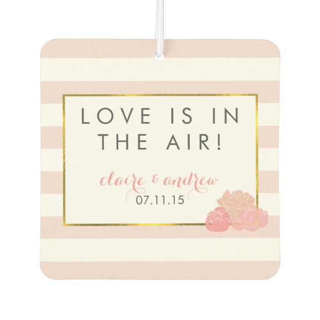Pink Strip & Peony Gastgeschenk Hochzeit Air Fresh Autolufterfrischer (Vorderseite)
