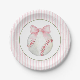 Pink Stripe Baseball Pappteller