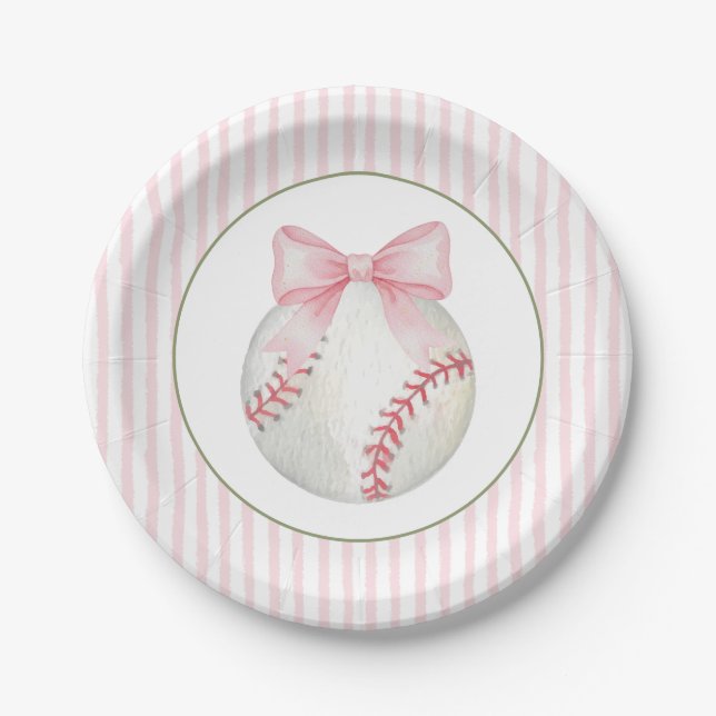 Pink Stripe Baseball  Pappteller (Vorderseite)