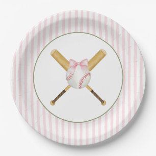 Pink Stripe Baseball Pappteller