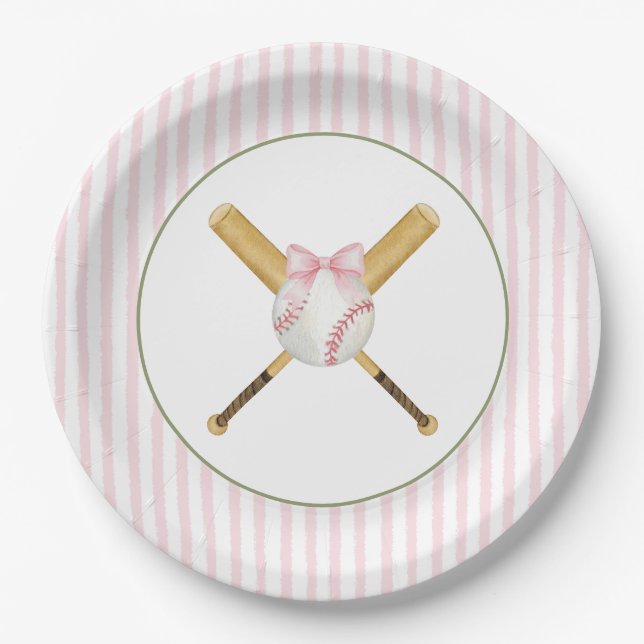 Pink Stripe Baseball  Pappteller (Vorderseite)