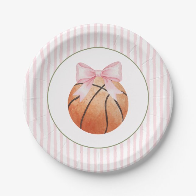 Pink Stripe Basketball  Pappteller (Vorderseite)