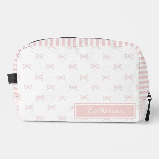 Pink Stripe Bow Pattern Gingham Coquette Cosmetic  Waschbeutel (Vorderseite)