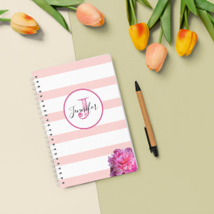 Pink Stripe et Peony Monogramme Personnalisé