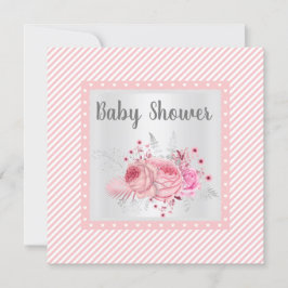 Pink Stripe Floral Baby Dusche Einladung