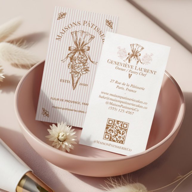 Pink Stripe Floral Baking Pastry Piping Bag Bakery Visitenkarte (Pink Stripe Floral Baking Pastry Piping Bag Bakery Business Card)