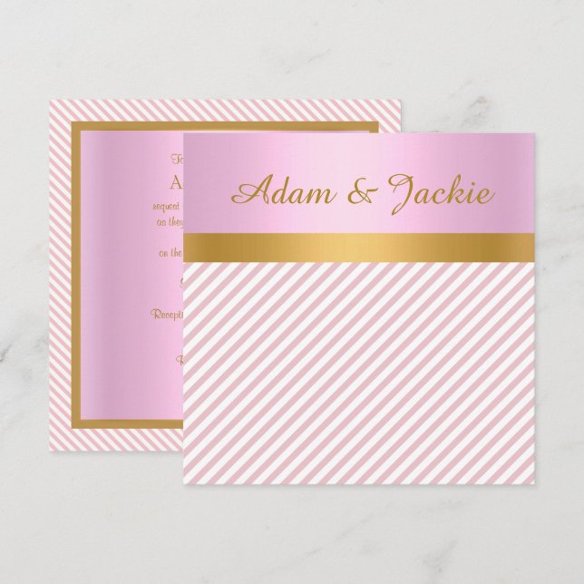 PINK STRIPE GOLD METALLIC WEDD VERLOBUNG EINLADUNG (Vorne/Hinten)