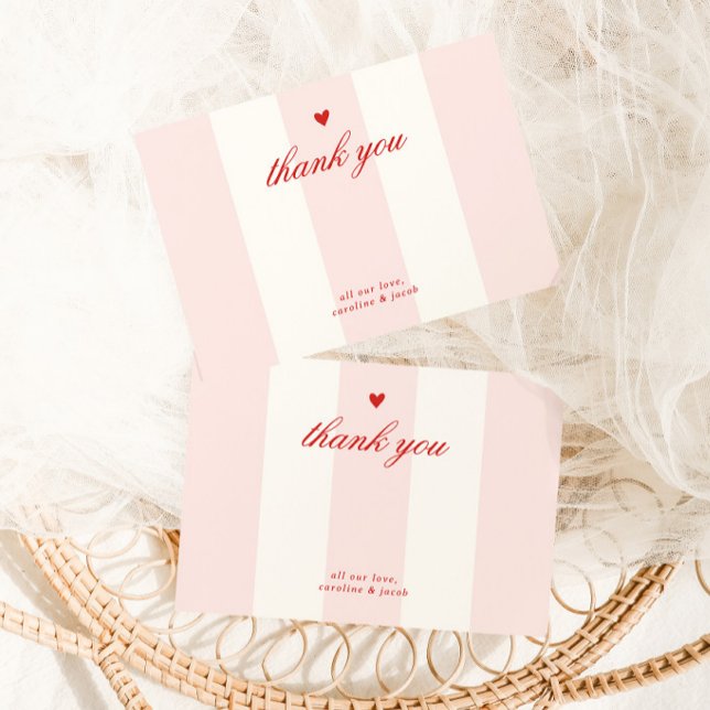 Pink Stripe Heart Valentine Baby Shower Dankeskarte (Von Creator hochgeladen)