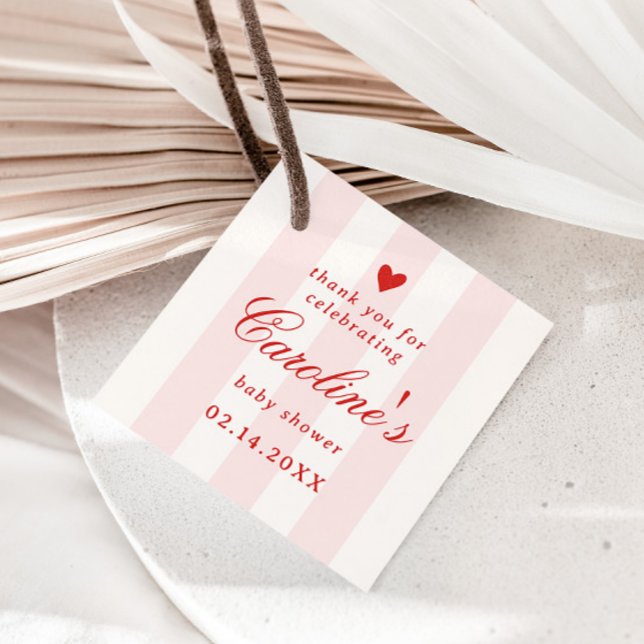 Pink Stripe Heart Valentine Baby Shower Geschenkanhänger (Von Creator hochgeladen)