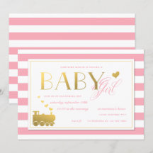 Pink Stripe Imitate Gold Train Baby Girls Dusche