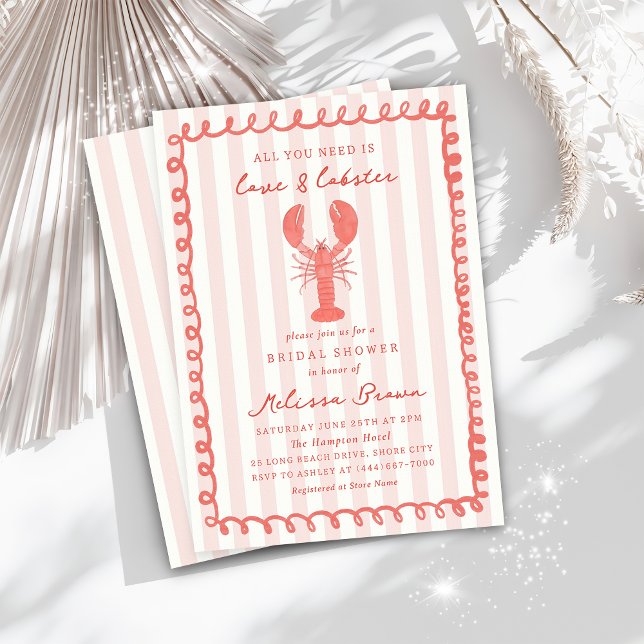 Pink Stripe Nautic Hummer Brautparty Einladung (Von Creator hochgeladen)