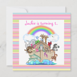 PINK STRIPE NOAHS ARK EINLADUNG