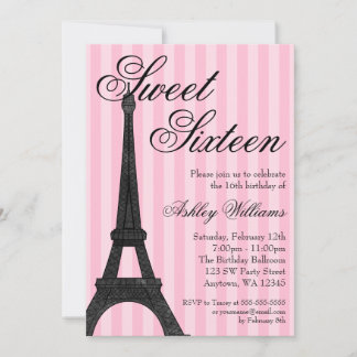 Pink Stripe Paris Themed Sweet 16 Geburtstag Einladung
