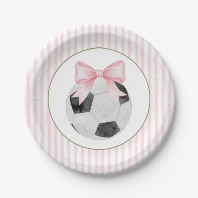 Pink Stripe Soccer  Pappteller (Vorderseite)