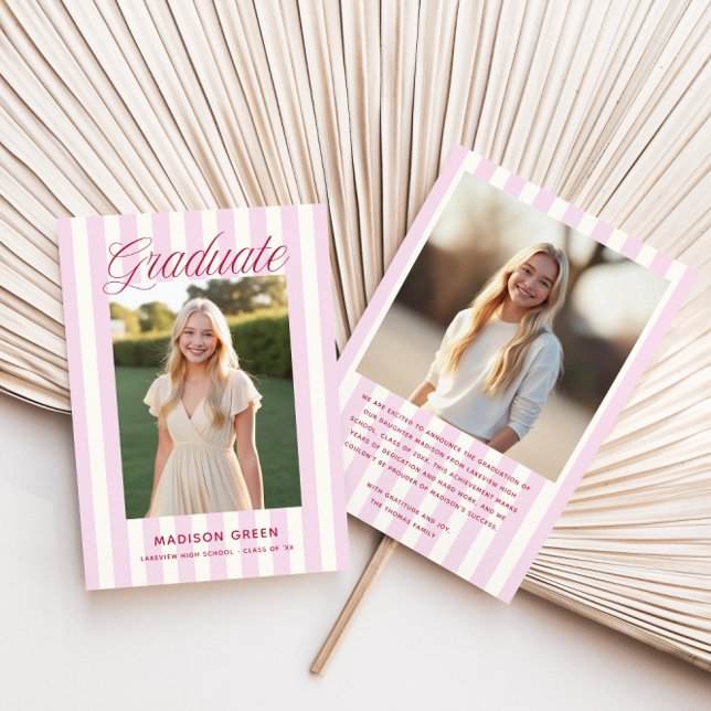 Pink Striped Preppy Graduation Ankündigung (Von Creator hochgeladen)